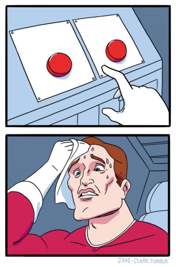 Two Buttons meme about Magic Spoon