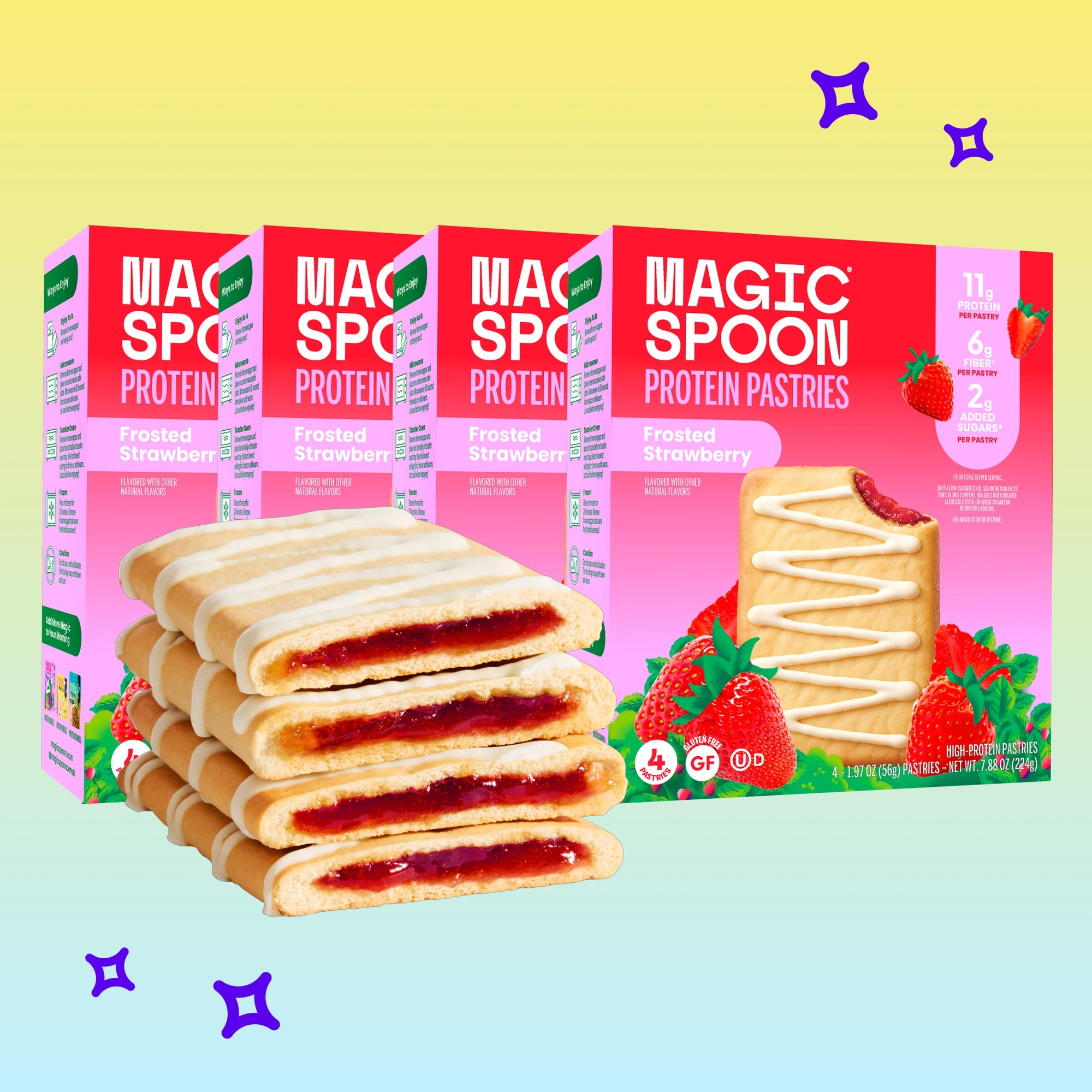 Magic Spoon strawberry protein pastries with their boxes