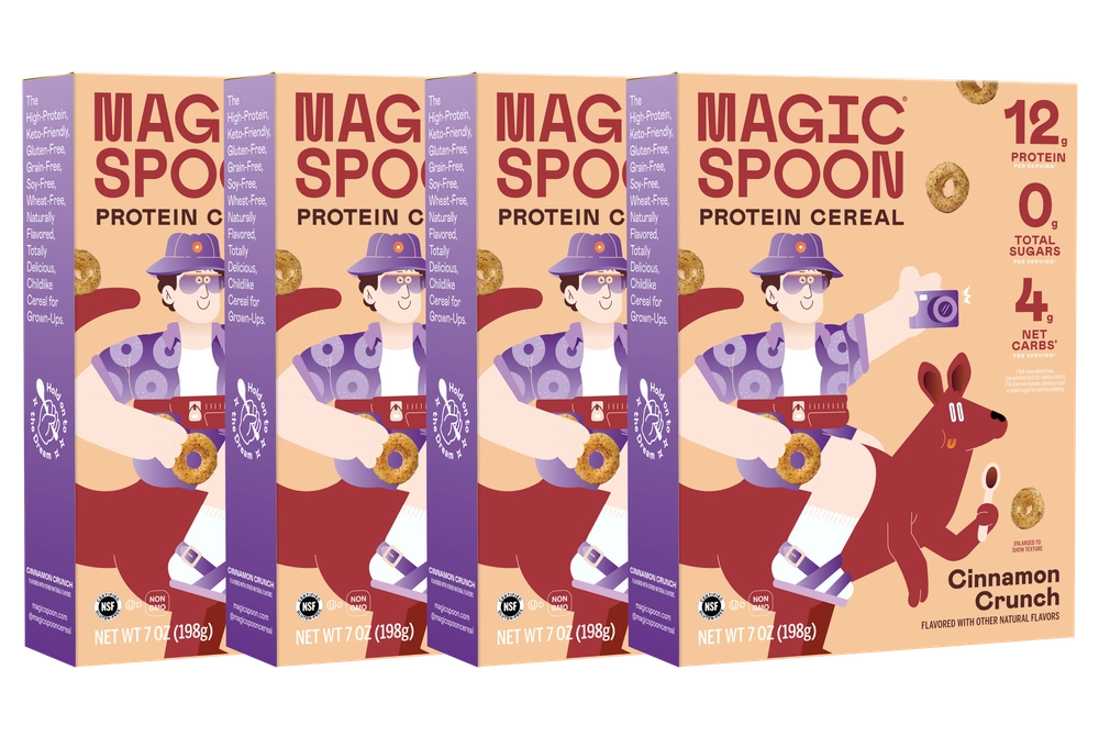 Four boxes of Cinnamon Crunch cereal